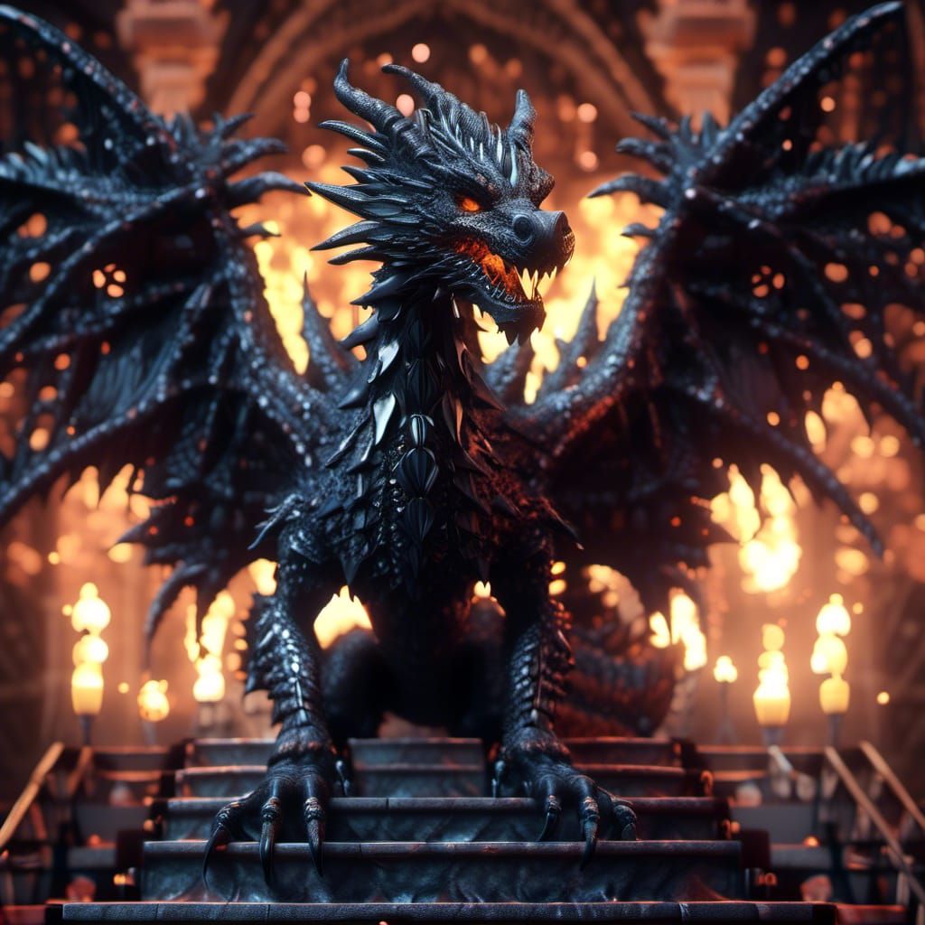 Gothic Dragon with Sparkling Eyes in Dark Fantasy Art