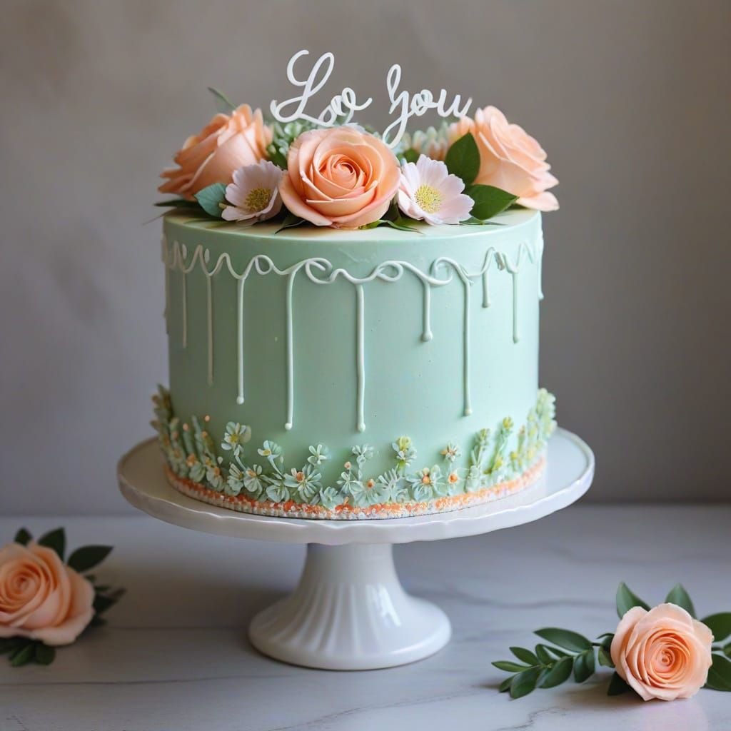 Elegant Layer Cake with Pastel Frosting and Floral Accents