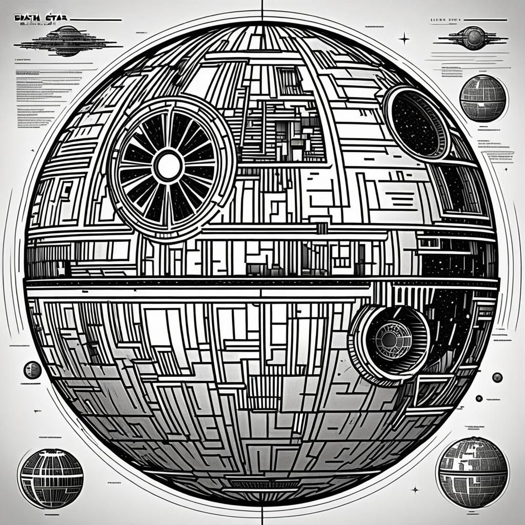 Detailed Line Art Map of the Death Star