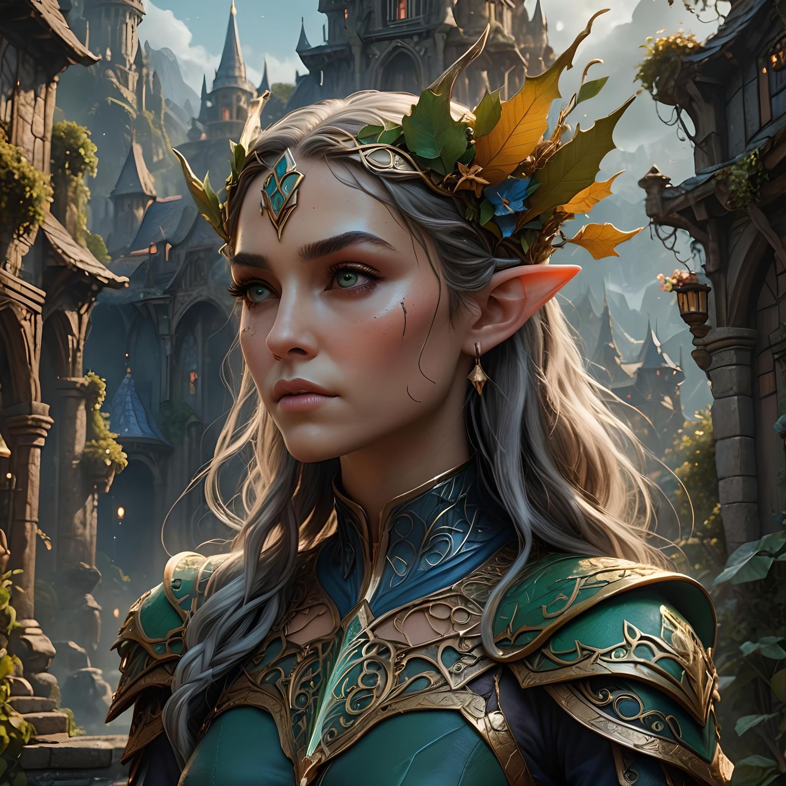 Detailed Elf Huntress Fantasy Concept Art