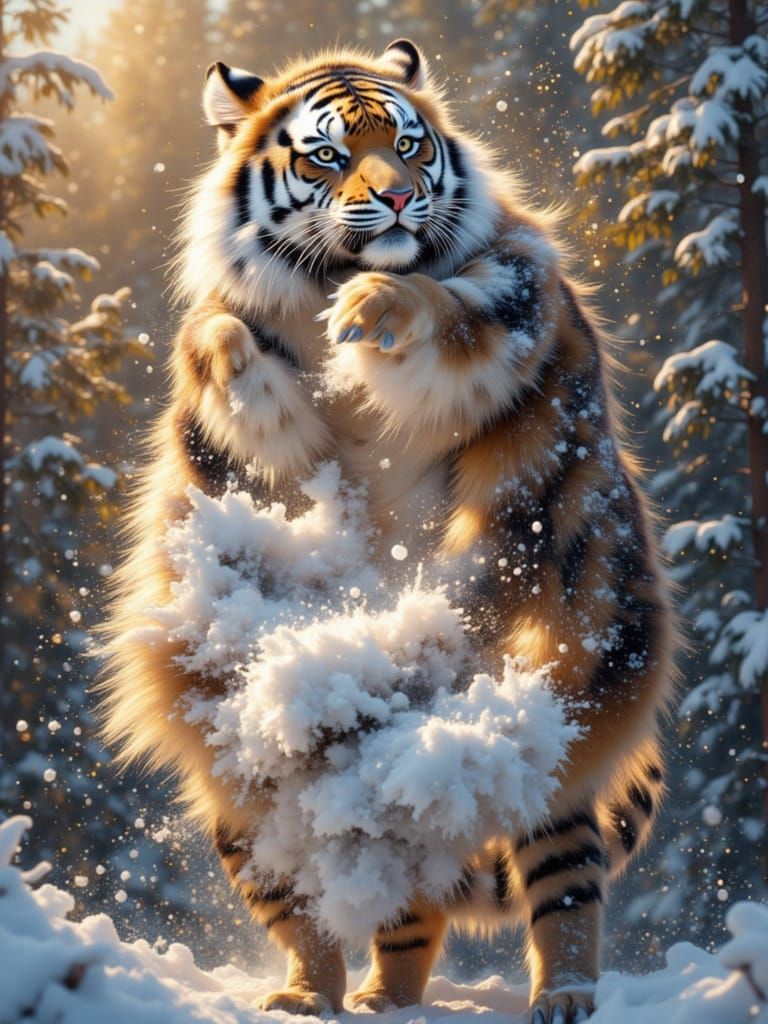 Majestic Snow Tiger Roaming Winter Landscape