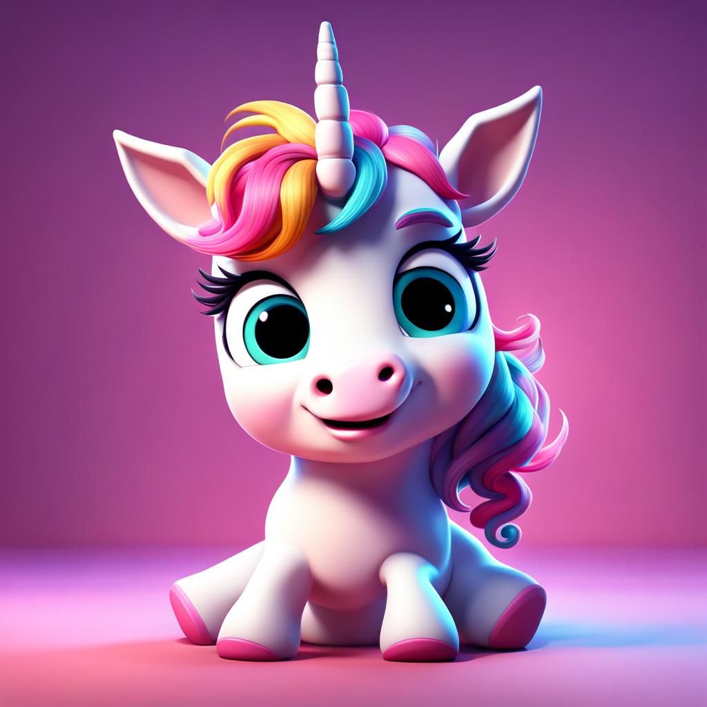 Cute Baby Unicorn in 3D Digital Art Style