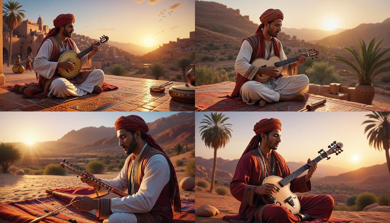 Moroccan Sunset Landscape with Instruments