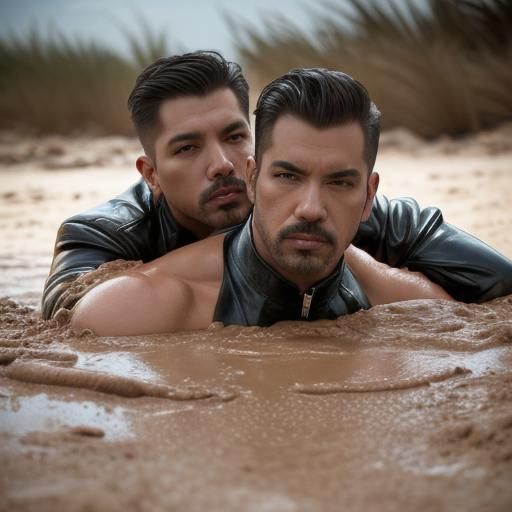 Leather Figures Sinking in Quicksand: Photo-Realistic