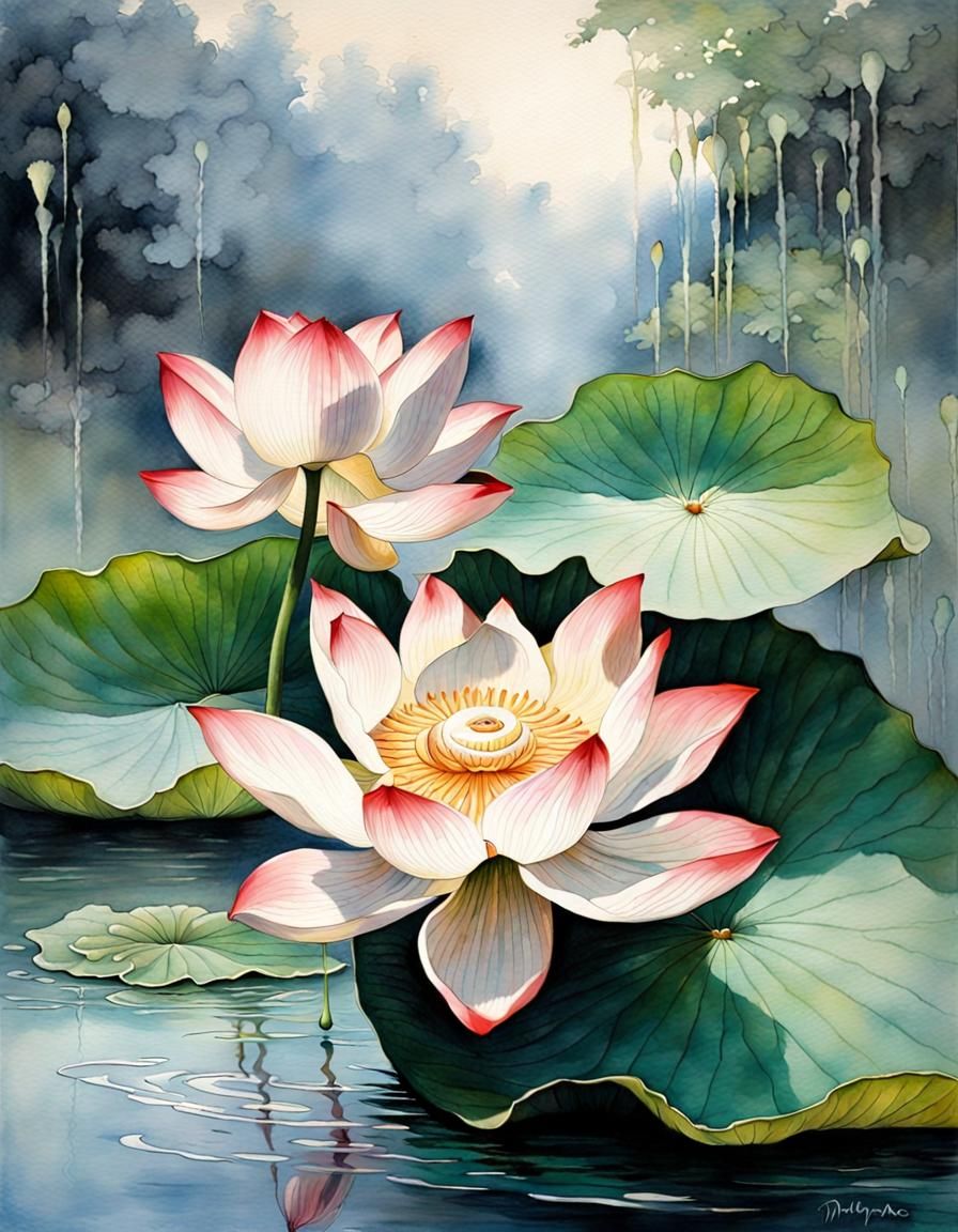 Beautiful Lotus Flowers, Oil Painting Preset