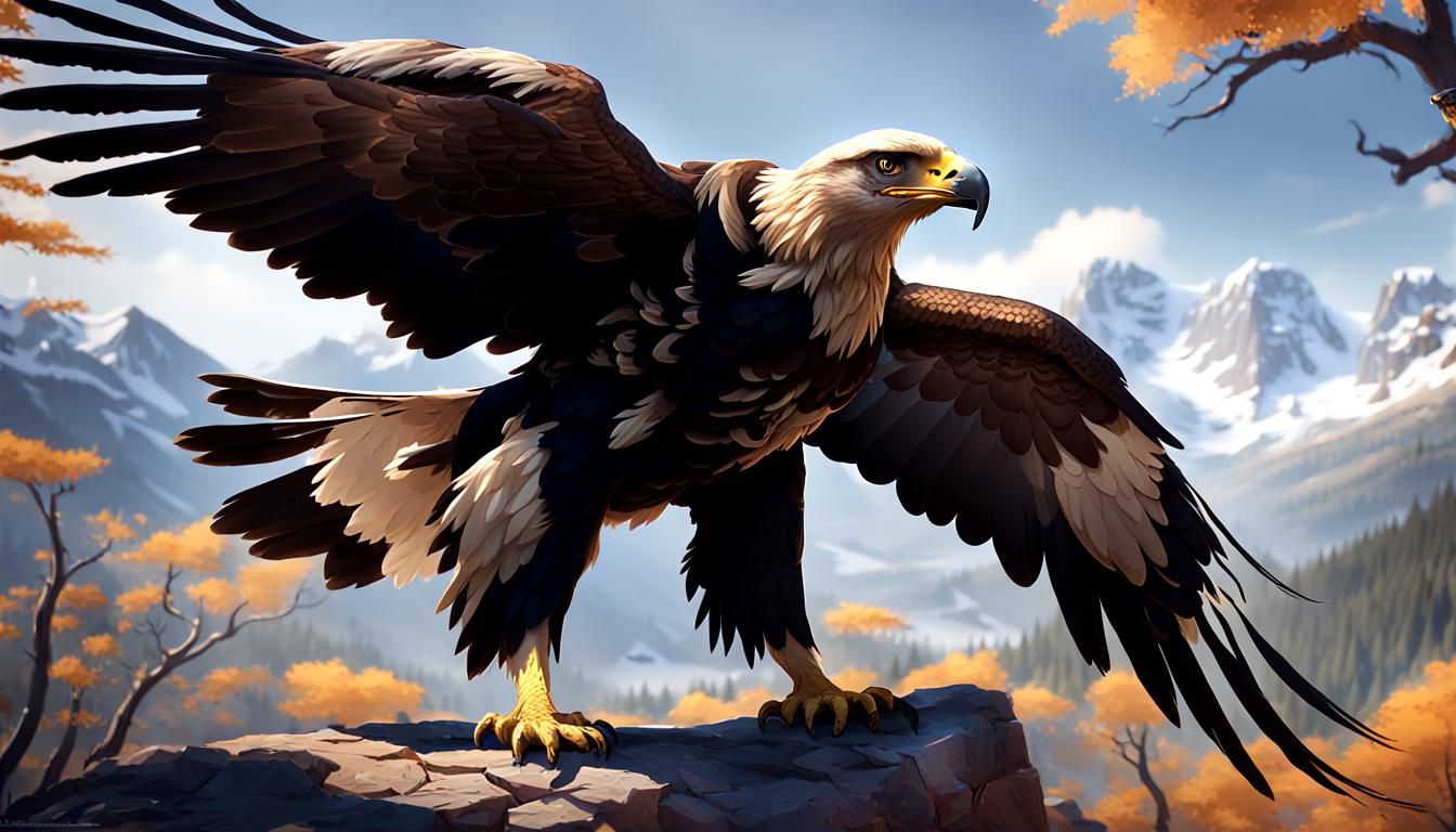 Golden Eagle with Snake: 3D Anime Art