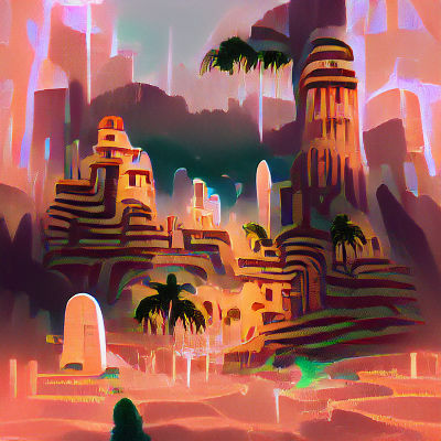 Retro-Futuristic Cityscape at Sunset