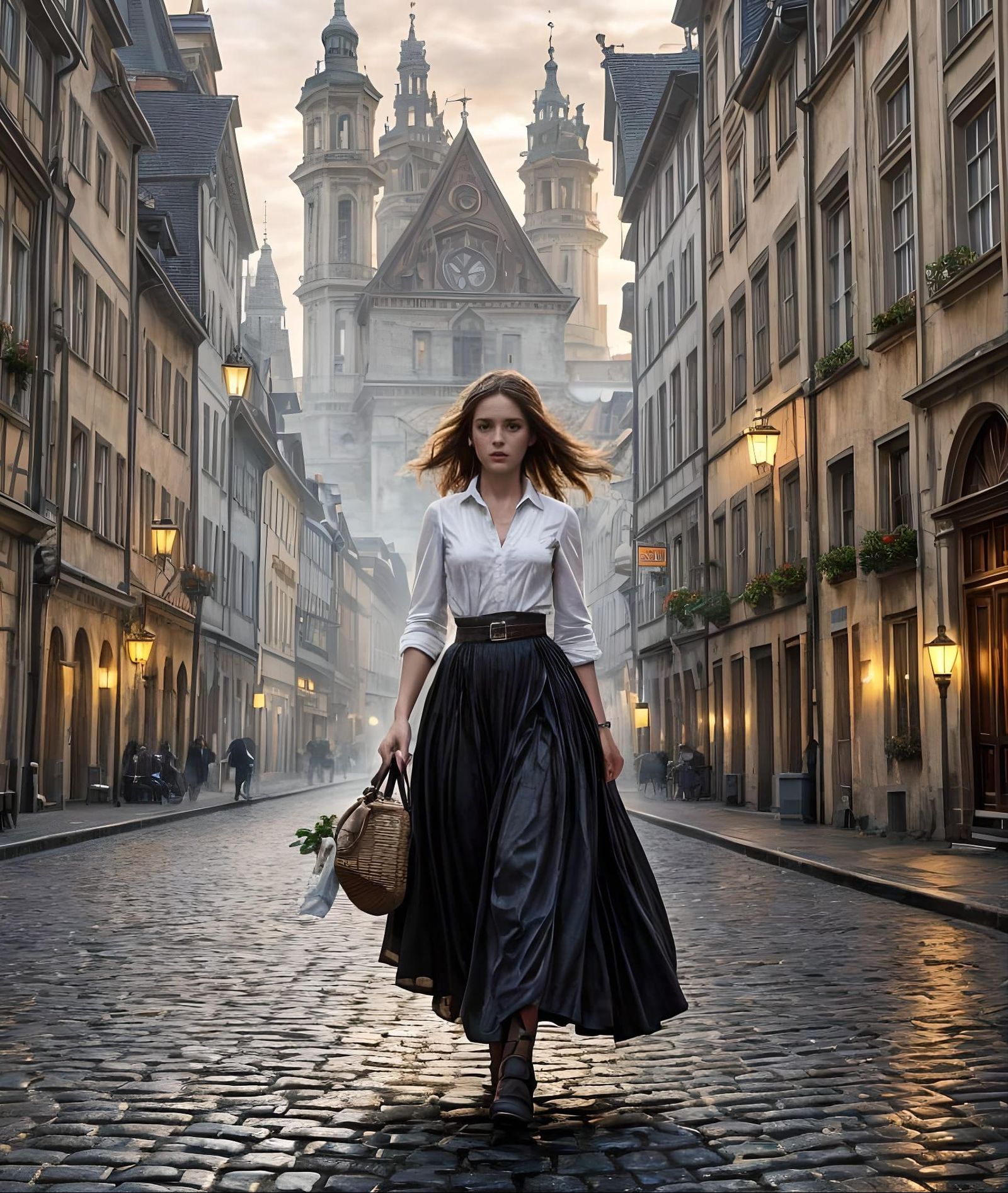 Young Nymph Runs Through Old German Street