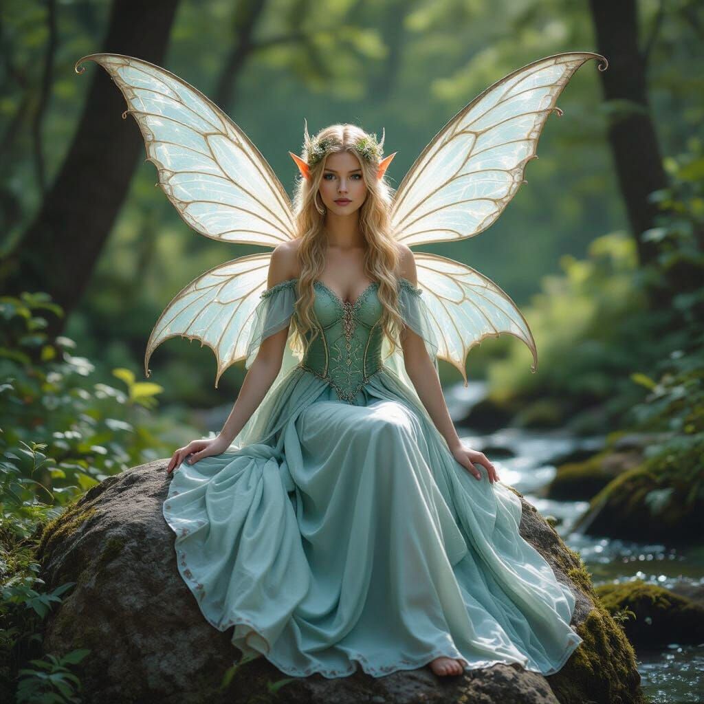 Elf Mother and Child in Ethereal Forest