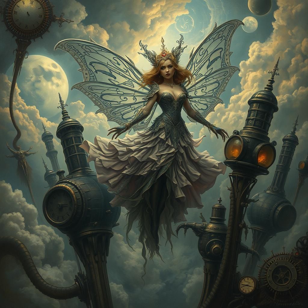 Steampunk Fairy in a Dark Mystical Landscape