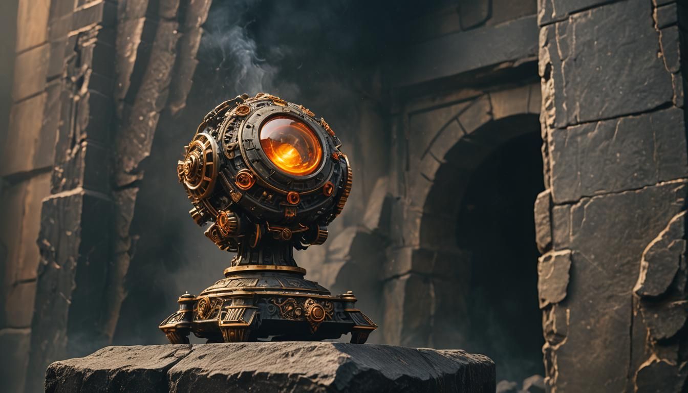 Mechanical Artifact in Black and Orange Hues