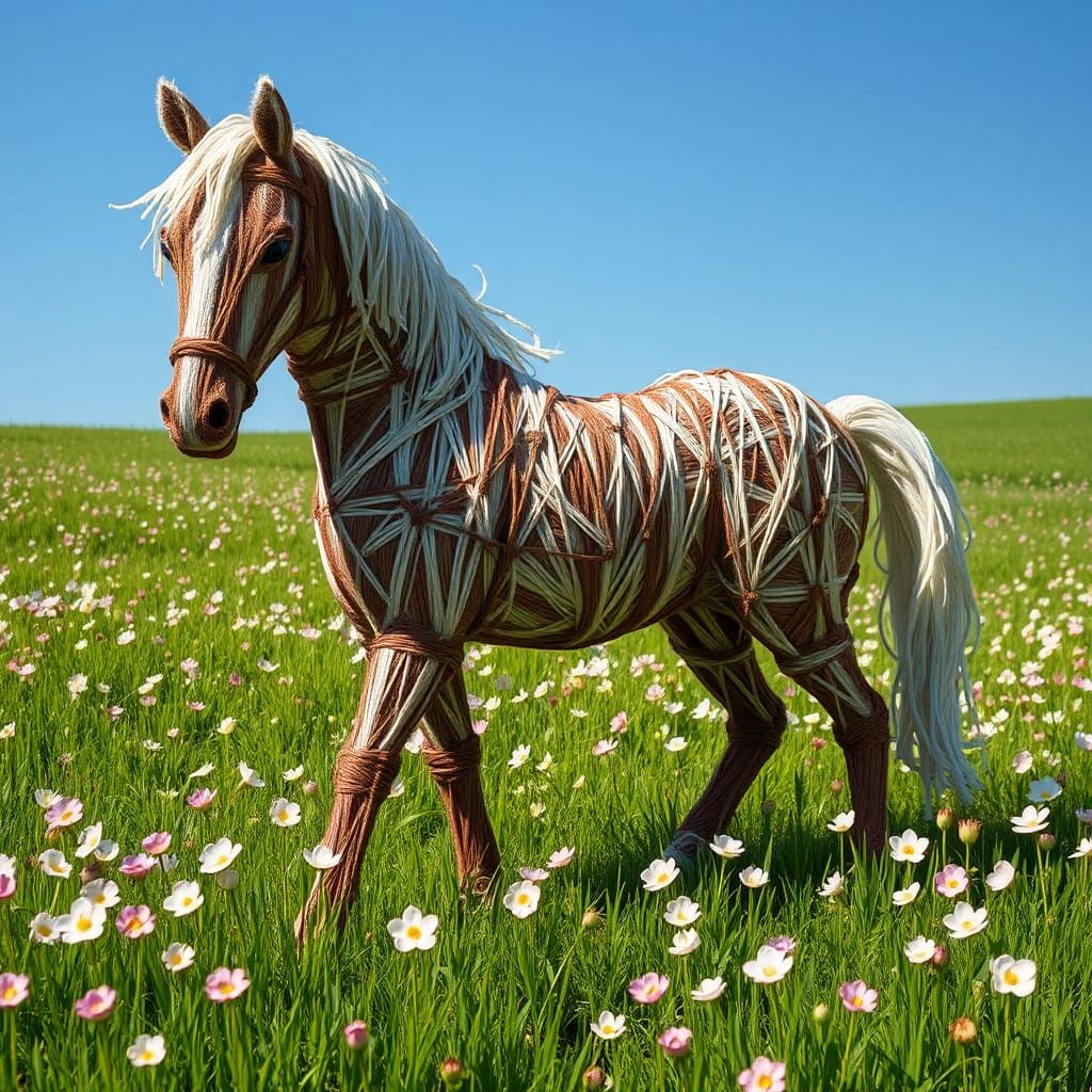 Majestic String Horse Sculpture in Pastel Pasture