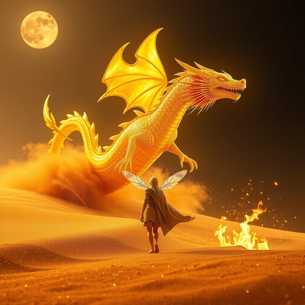 Golden Sand Dragon Speed Surfs Desert Dunes in Vibrant Anime...