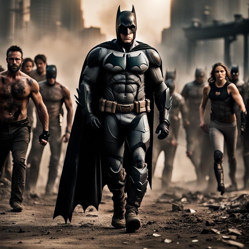 Batman Leads Superheroes in Wasteland Photograph