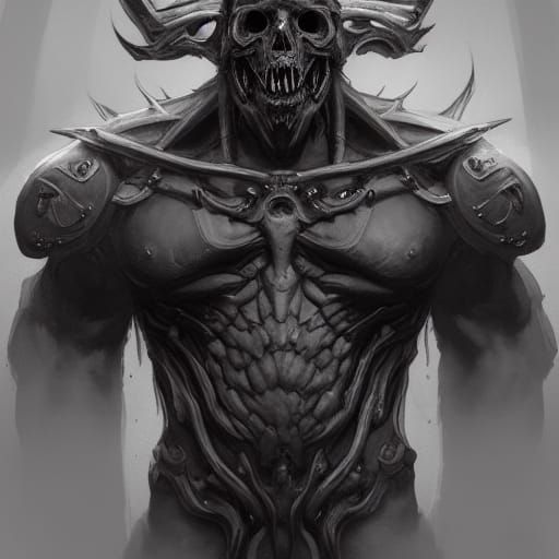 Detailed Skull Demon Portrait in Art Nouveau Style