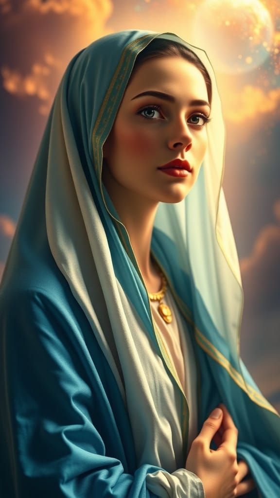 Heavenly Virgin Mary in Hyperrealistic Style