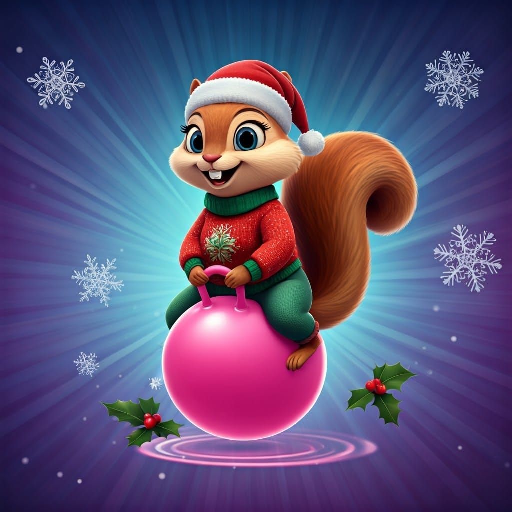 Squirrel Girl Bounces Joyfully on a Colorful Space Hopper