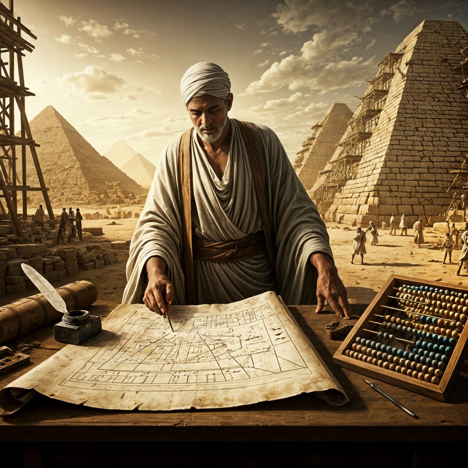 Ancient Egyptian Scholar Studies Pyramid Blueprints in Chiar...