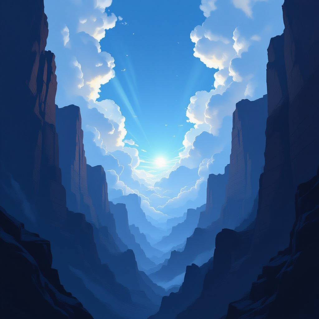 Hopeful Sky Above Dark Canyon, Digital Painting