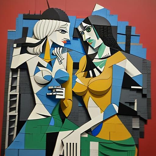 Picasso's Guernica, Les Demoiselles d'Avignon, Blue Period, and Cubist paintings lego form