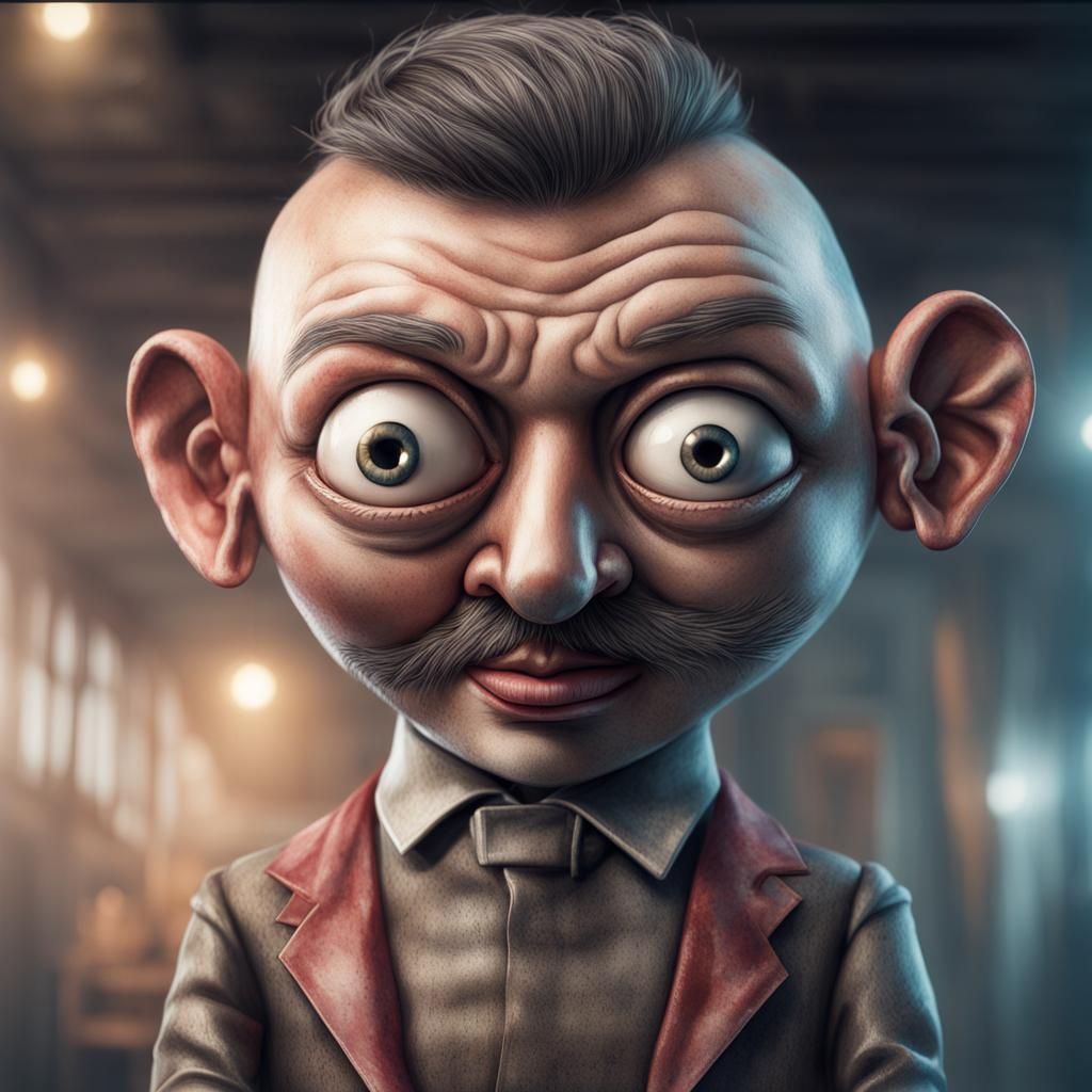 Surreal Watercolor Puppet Portrait in Cyberpunk Style