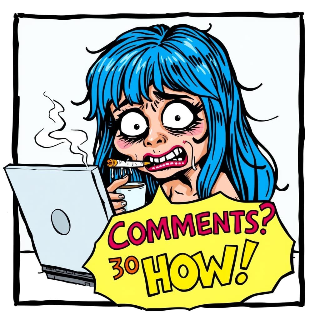 Distressed Cartoon Woman Smokes Cigarette, Sips Coffee, and ...