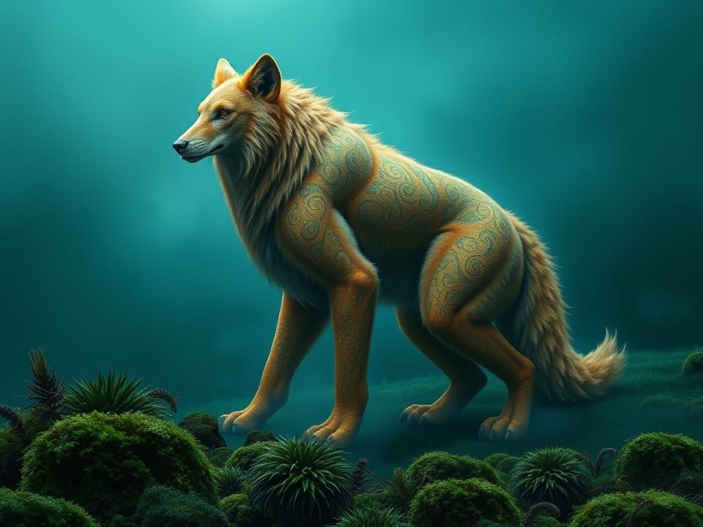 Ethereal Furry Lupe Garu Amidst Misty Moorland