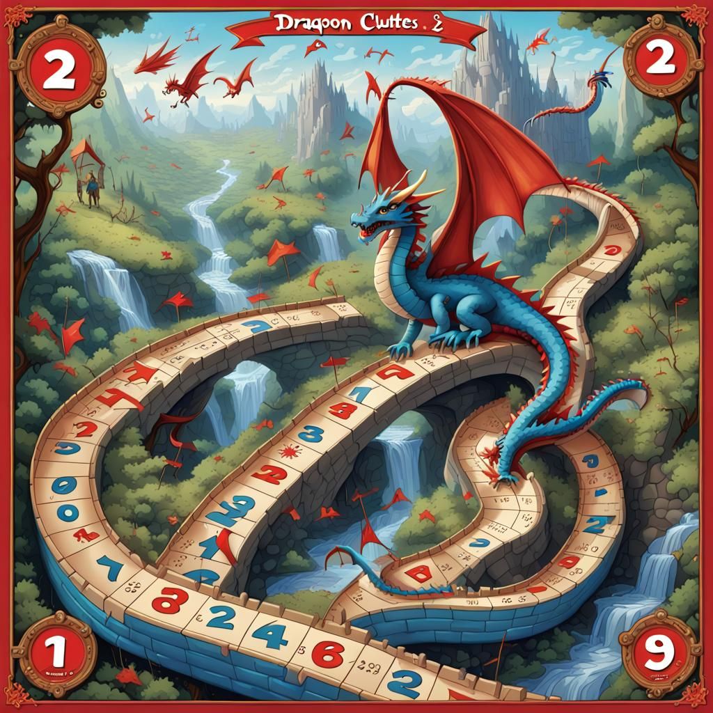Dragon Chutes and Ladders Game Board Illustration