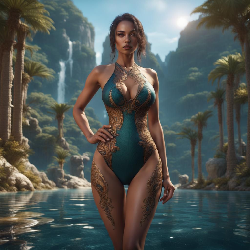Beautiful Woman in Swimsuit: Fantasy Concept Art