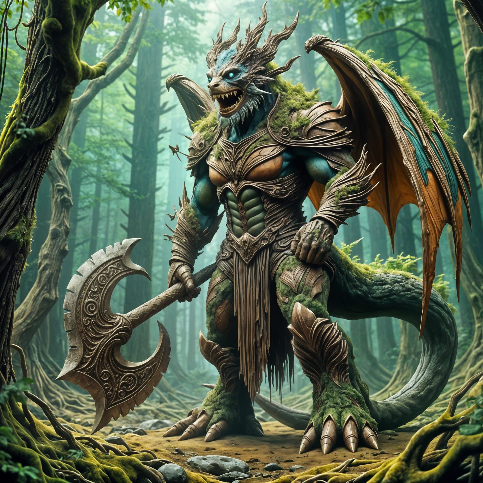 Armored Ent Dragon Warrior with Battle Axe