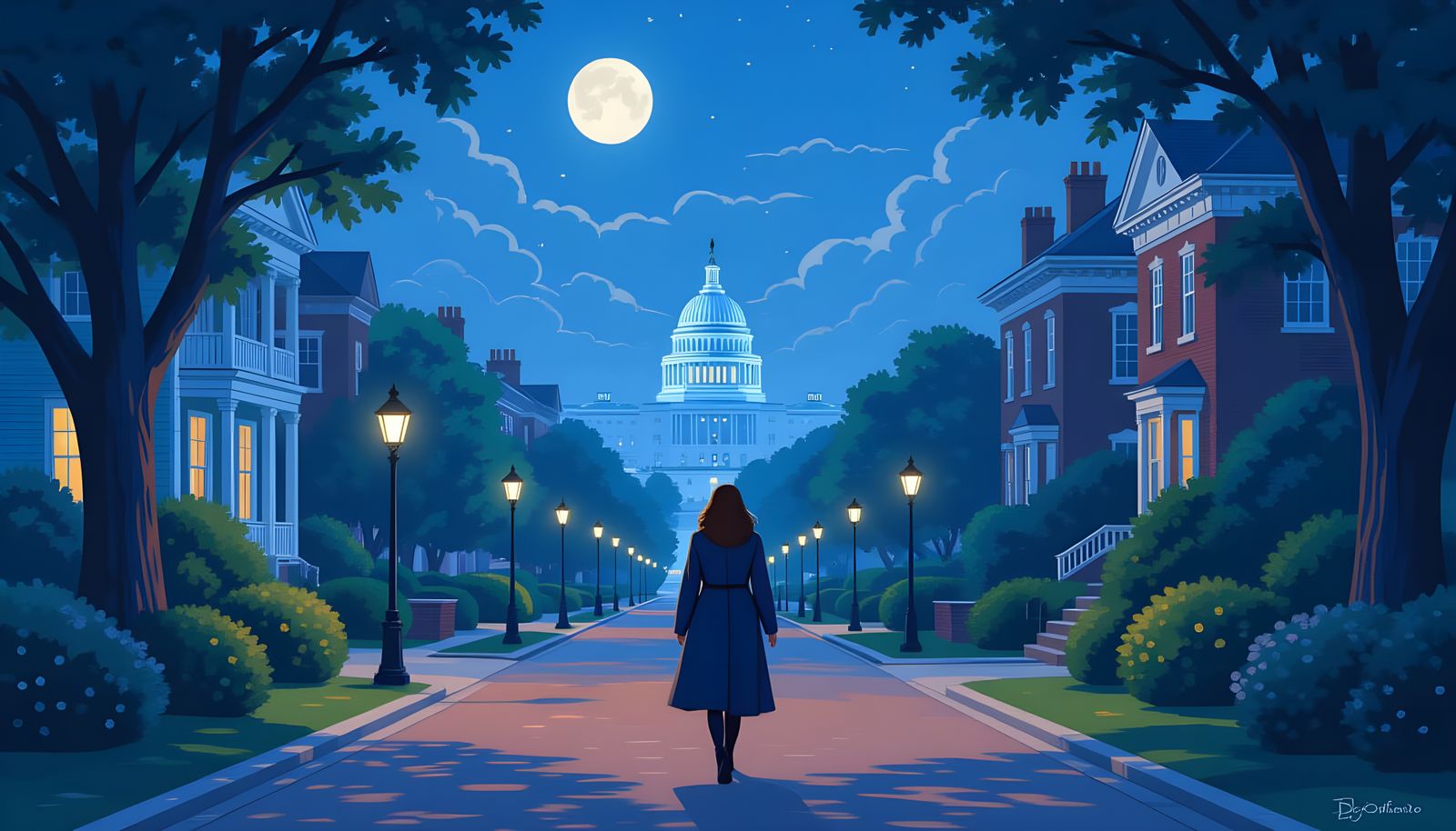 Moonlit Washington DC at Night