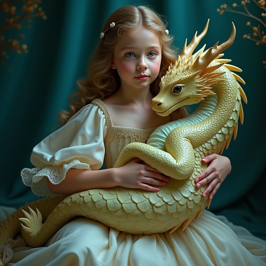 Girl with Dragon in Neoclassical Portrait Style