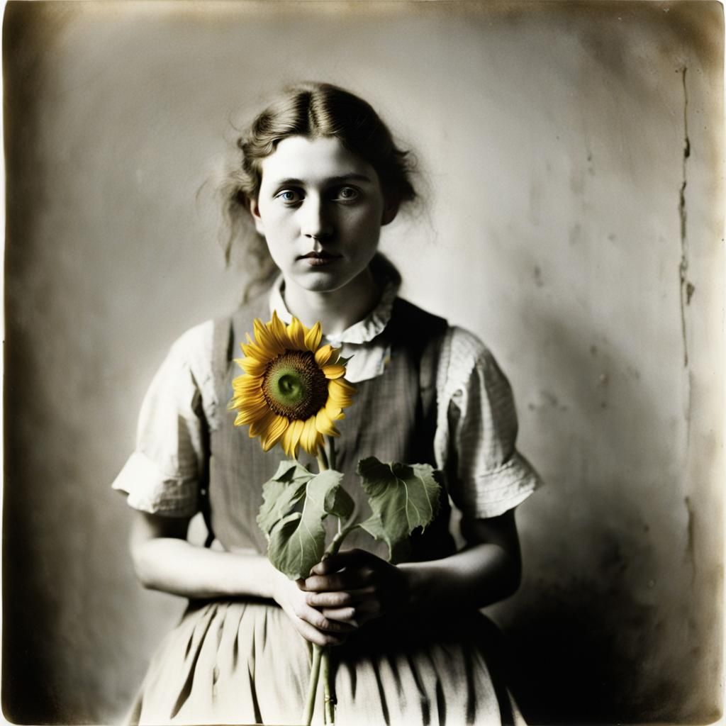 Surreal Sunflower Portrait in Vintage Style
