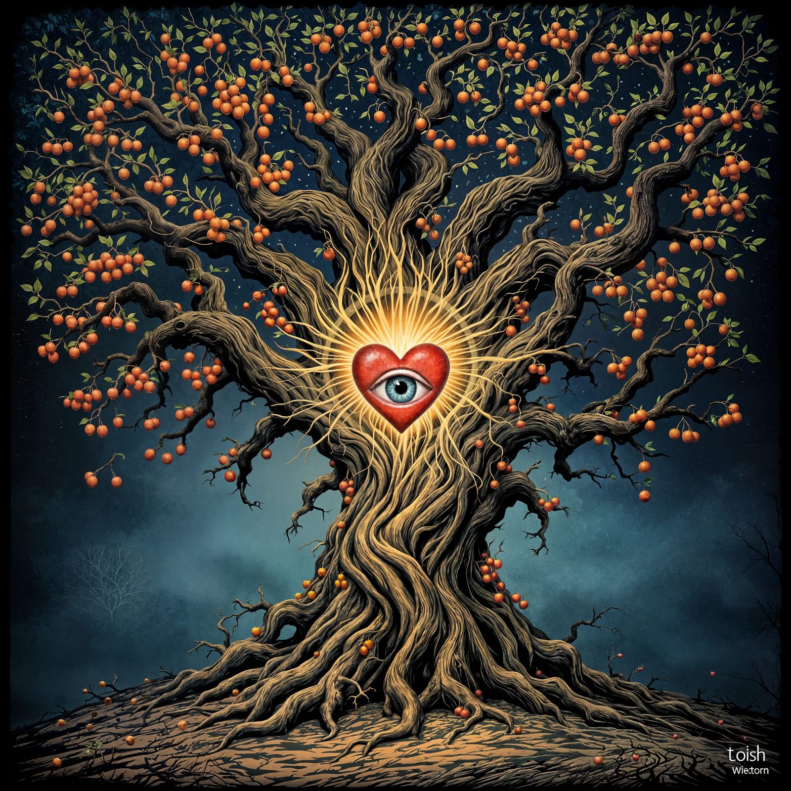 Mystical Tree with Heart and Eye, Digital Art