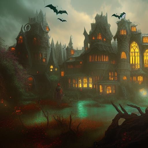 Intricate Trick-or-Treat Scene in Detailed Matte Painting