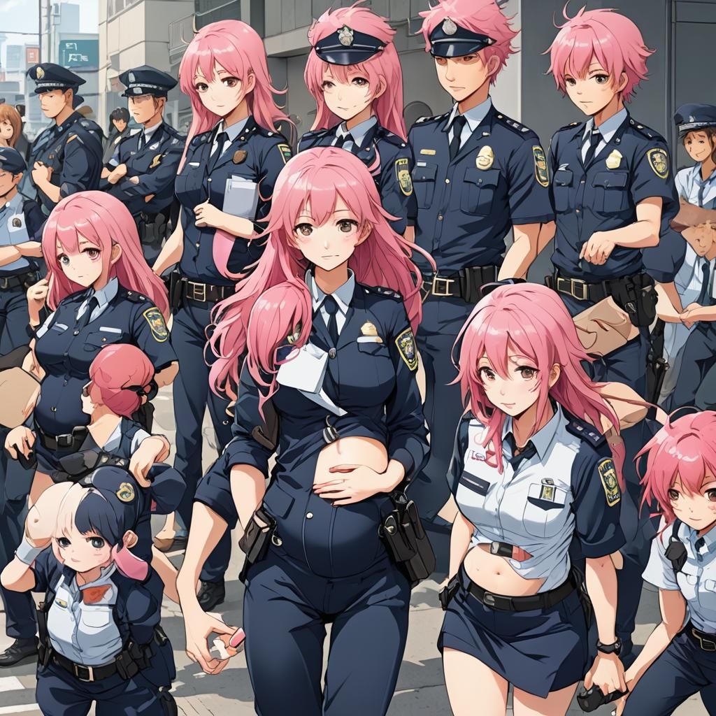 Anime Police Officer with Pink Hair