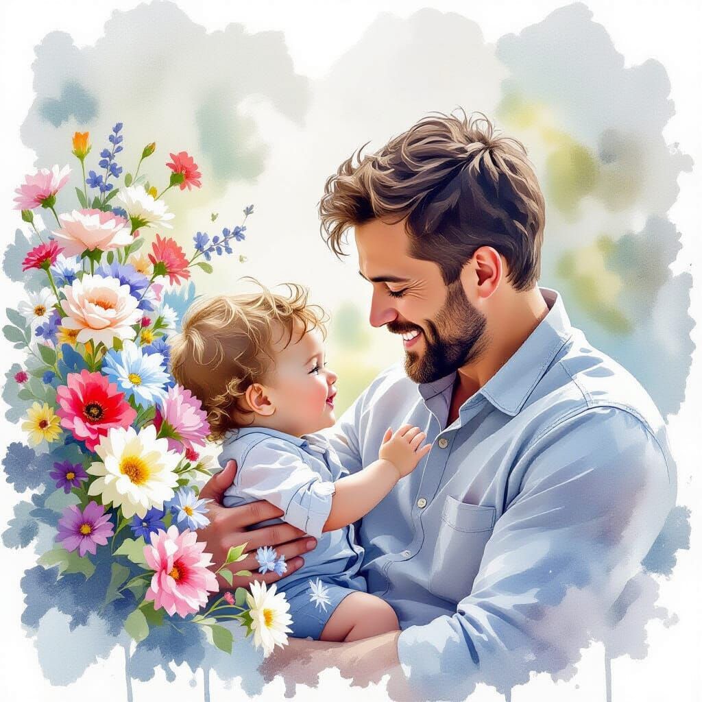 Watercolour Macro of Father and Son on Father's Day