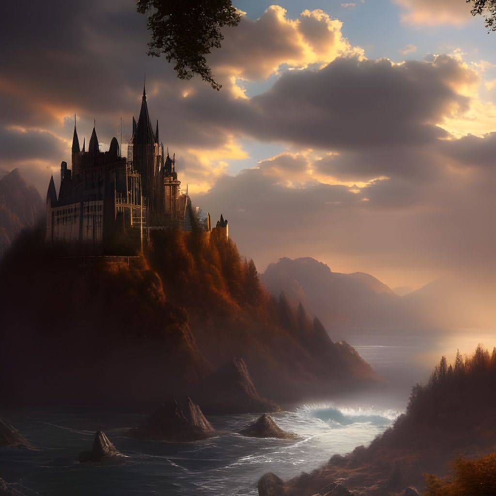 Intricate Castle Matte Painting with Dramatic Lighting