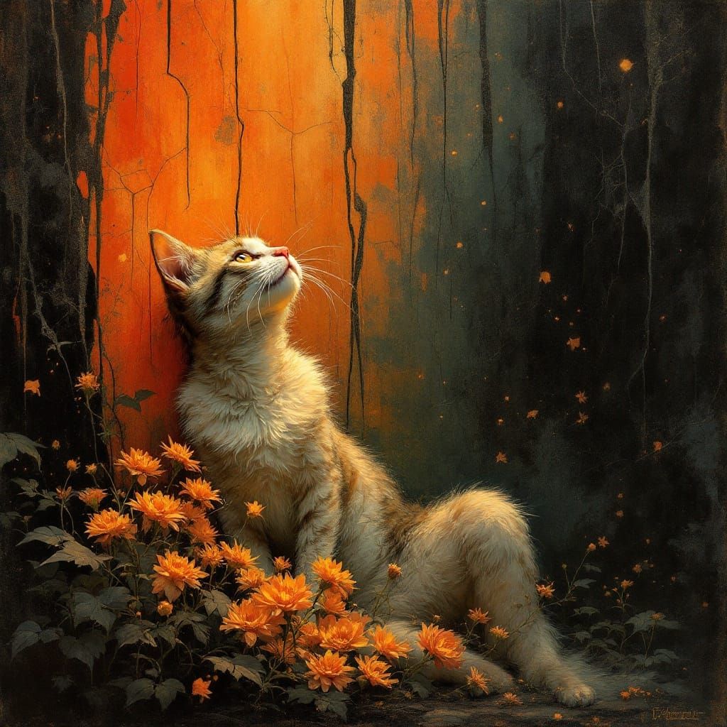 Warm, Golden Light Illuminates a Contemplative Feline Form