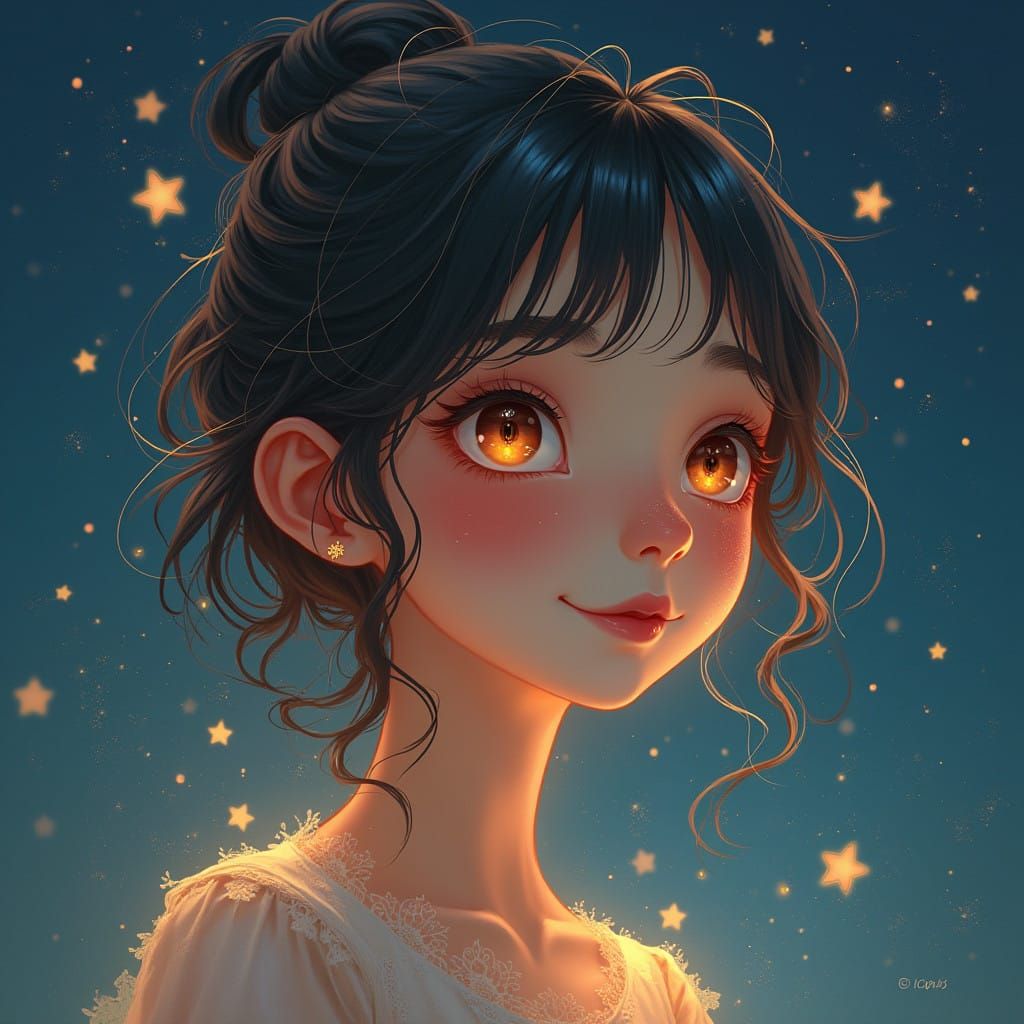 Ethereal Woman with Twinkling Eyes: Digital Painting