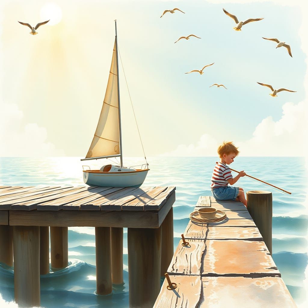 Serene Small Sailboat at a Weathered Wooden Dock