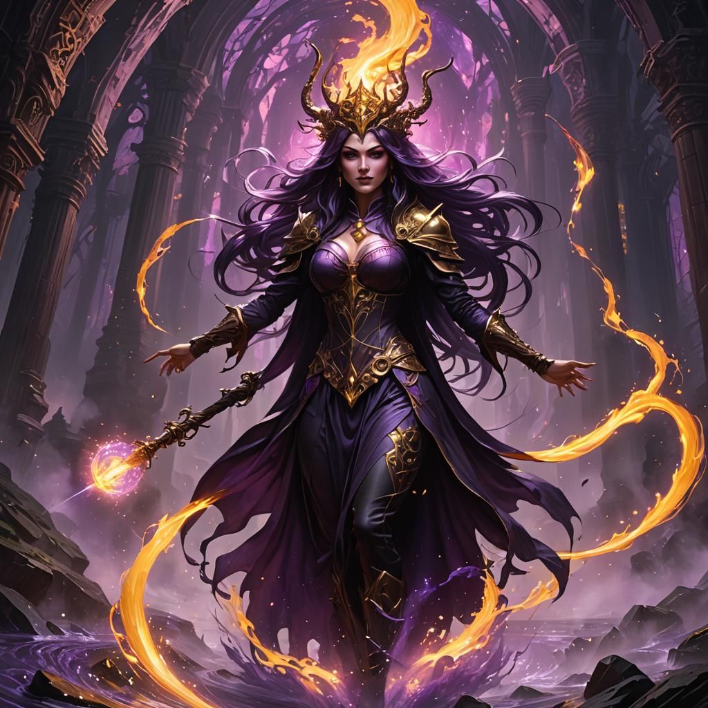 Demon Witch Casting Shadow Spell: Dark Fantasy Art