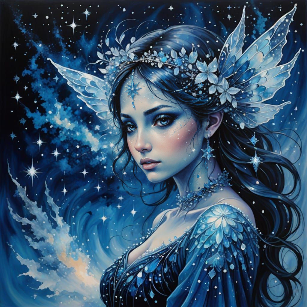 Ethereal Crystal Fairy in Milky Way of Blue