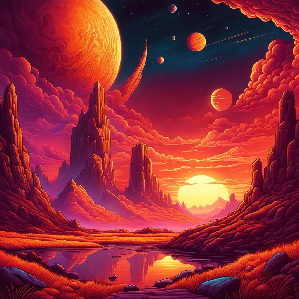 Dreamlike Cosmic Landscape in Expressionist Style