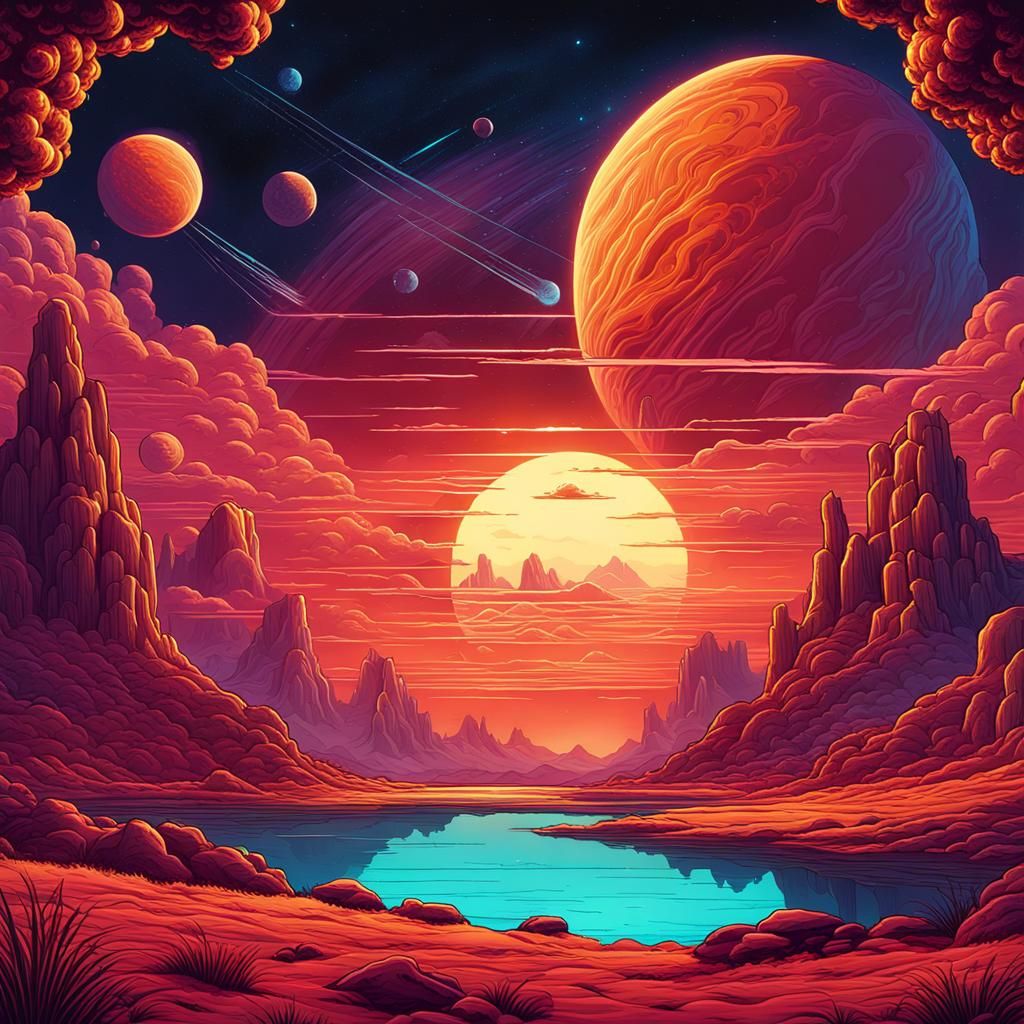 Vivid Cosmic Landscape in Expressionist Style