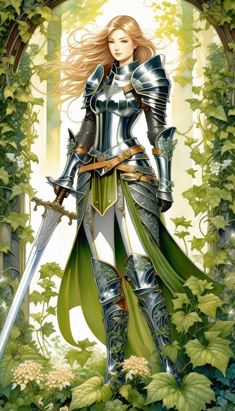 Floral Knight in Radiant Forest: Manga Watercolor Style