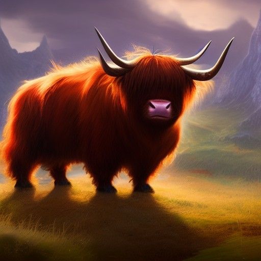 Chubby Highland Cow with Orange Hair