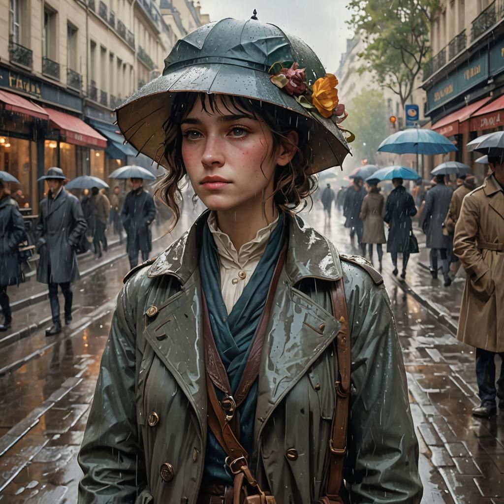 Paris Street Scene Portrait in Art Nouveau Style