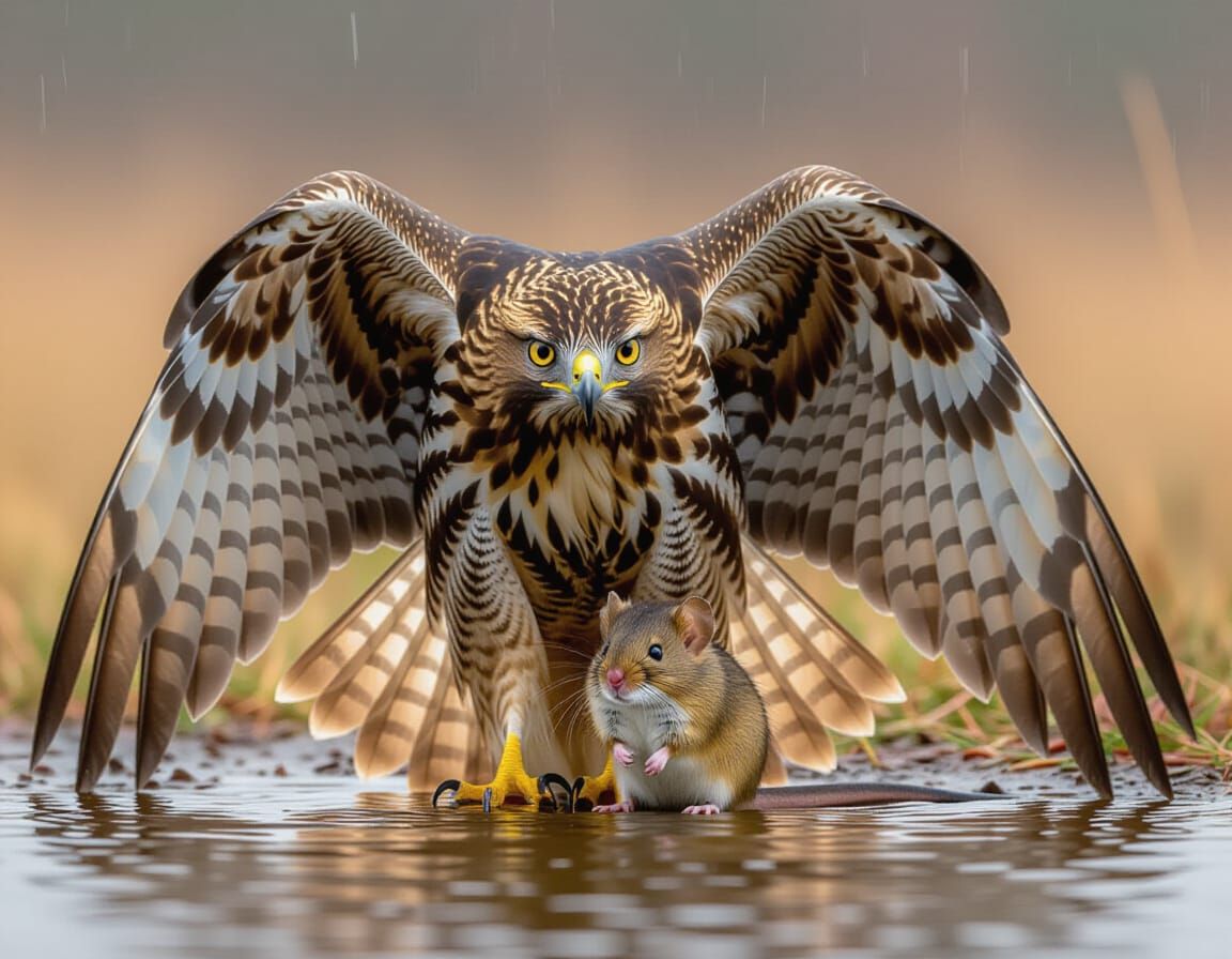 Hawk Shelters Mouse in Gentle Rain
