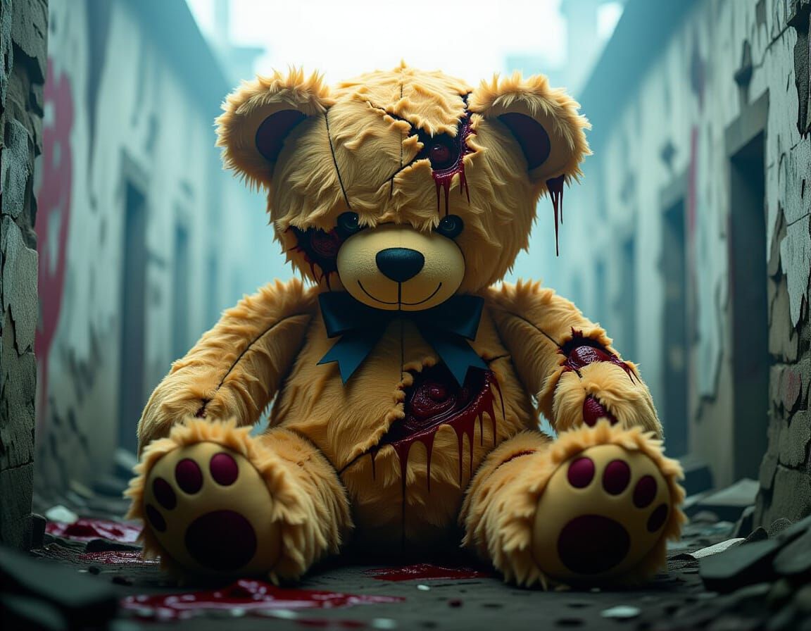 Menacing Evil Teddy Bear in Gothic Biomechanical Style